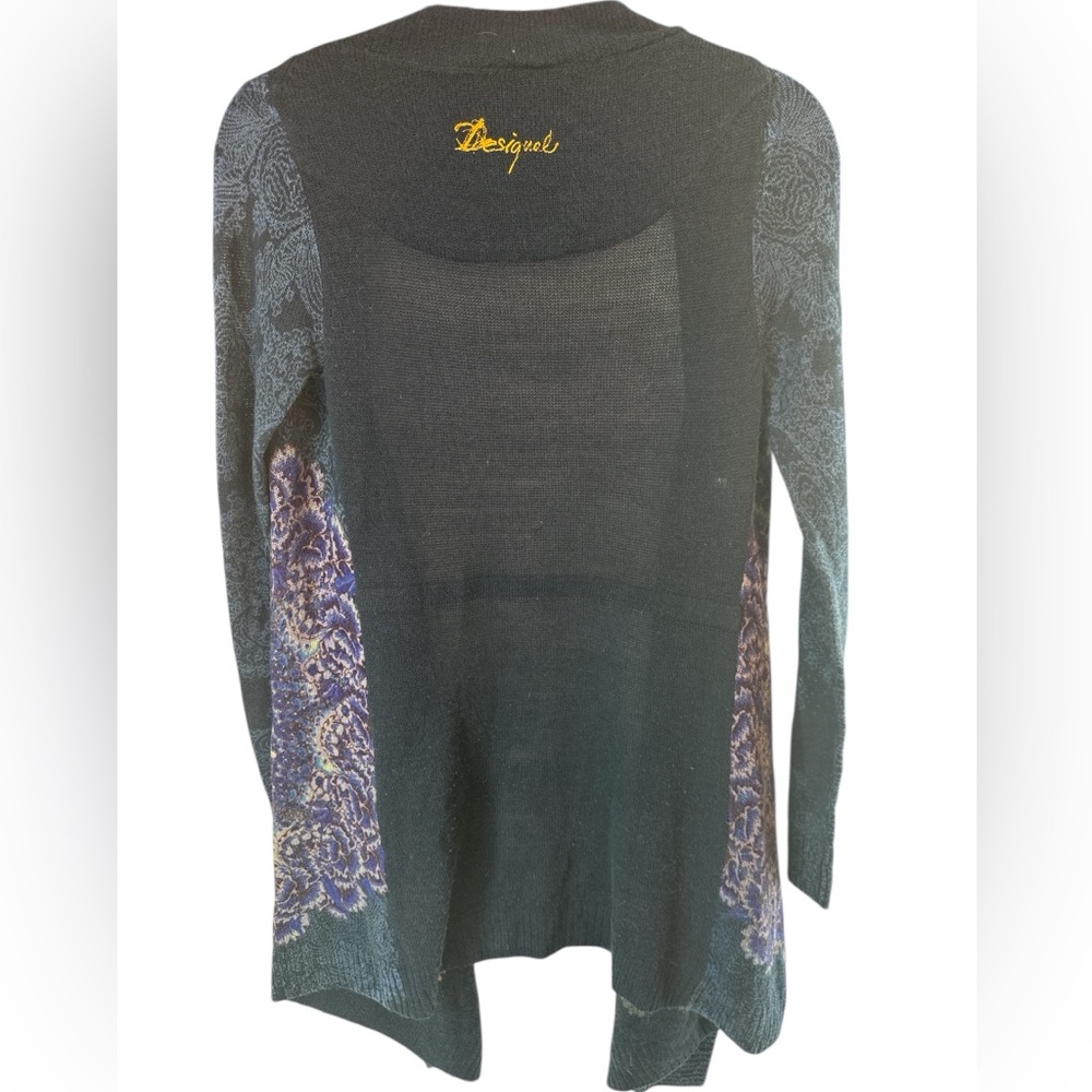Desigual Women's Navy and Purple geometric design knit open Cardigan wool blend - Picture 3 of 10